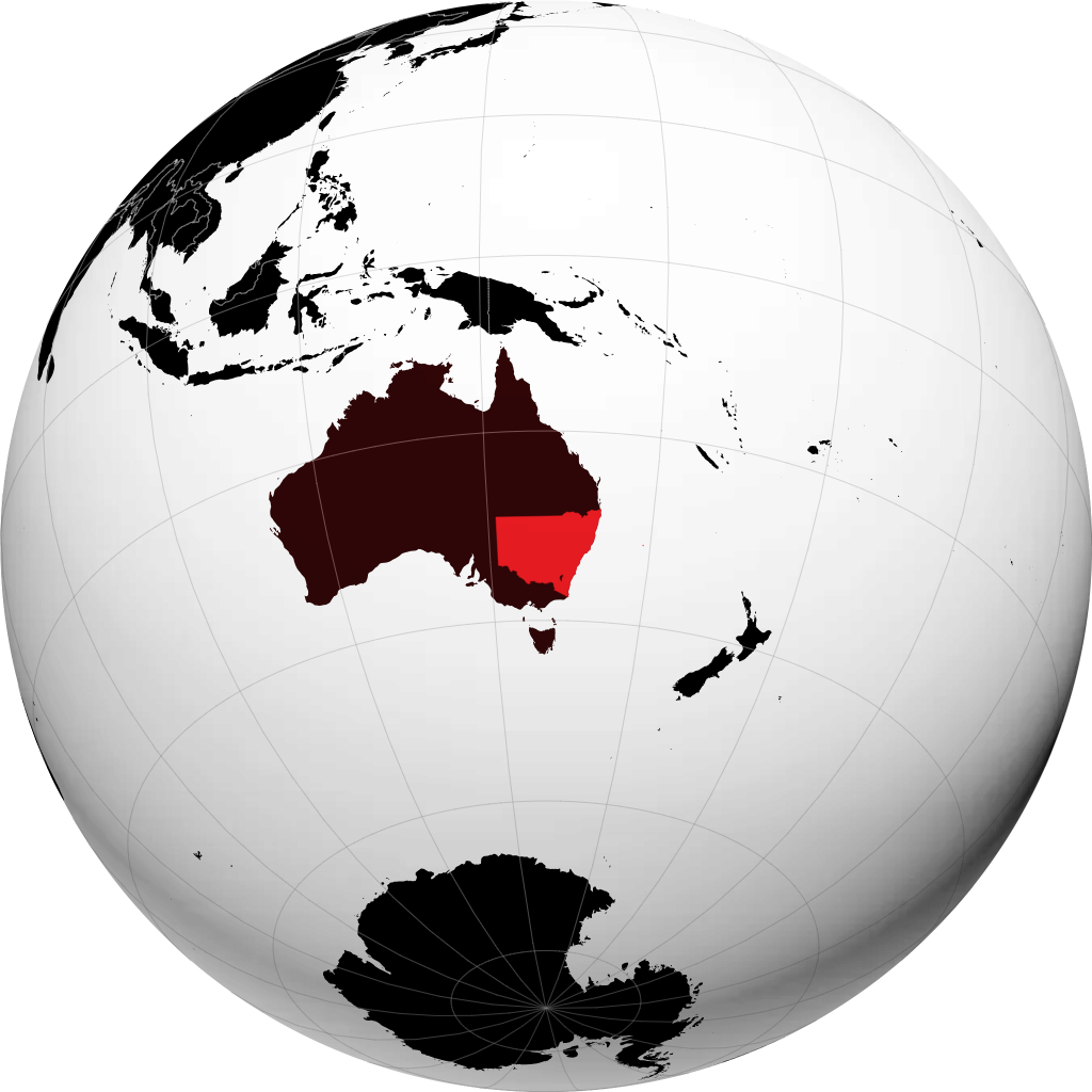 State of New South Wales on the globe