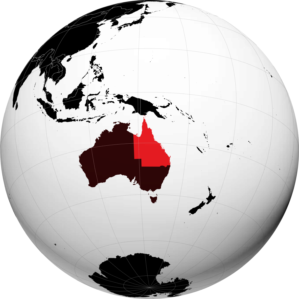 State of Queensland on the globe