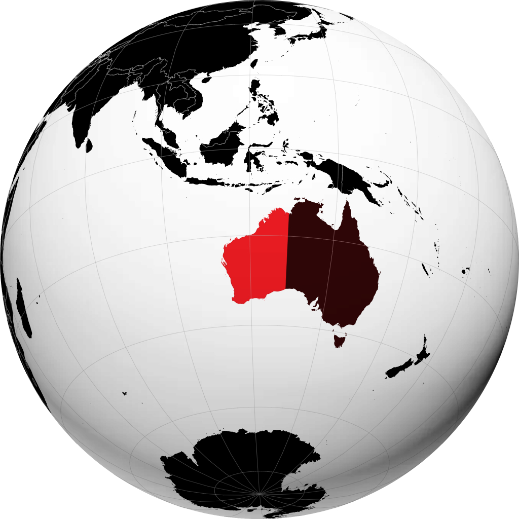 State of Western Australia on the globe