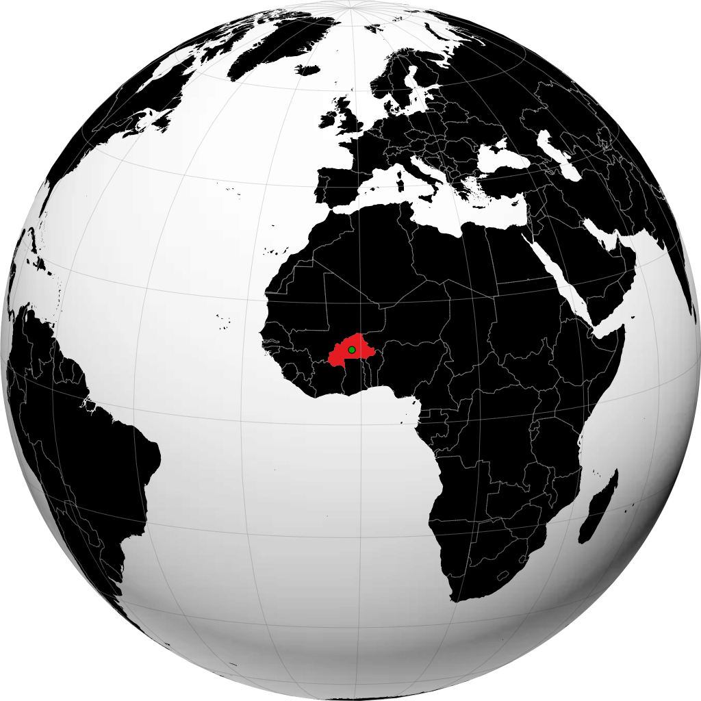 Burkina Faso on the globe