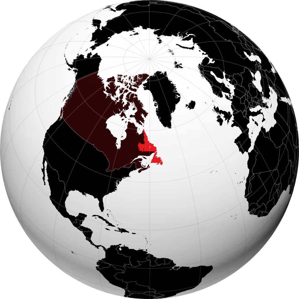 Newfoundland and Labrador on the globe