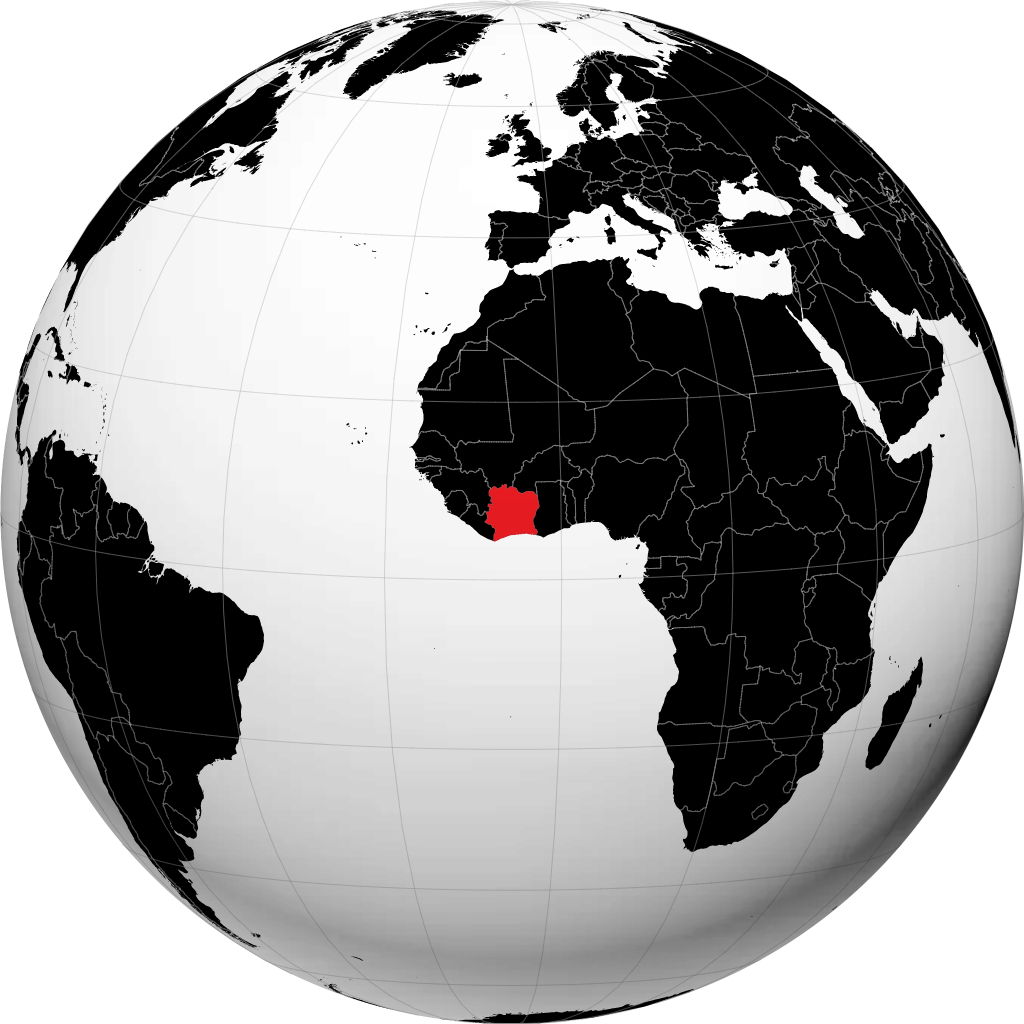 Cote d\'Ivoire on the globe