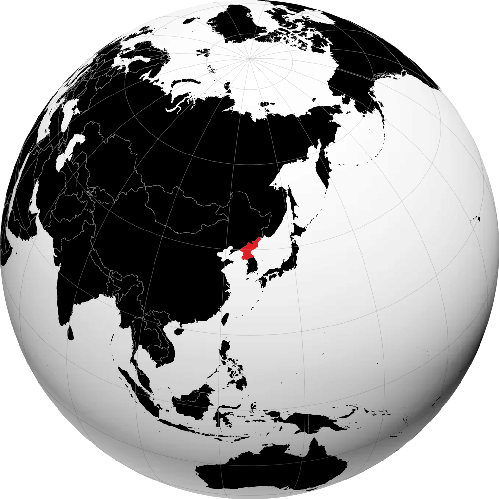 North Korea on the globe