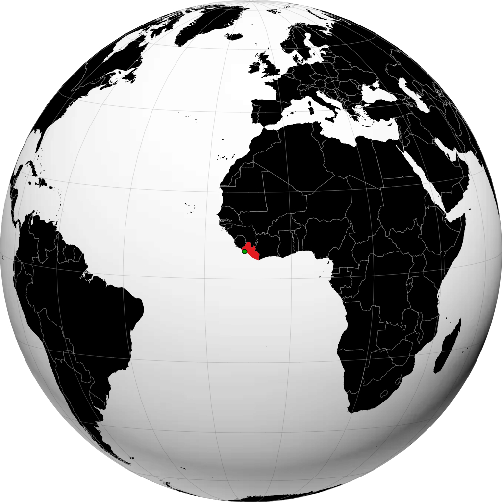 Liberia on the globe