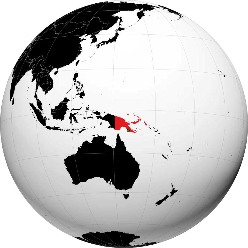 Papua New Guinea on the globe