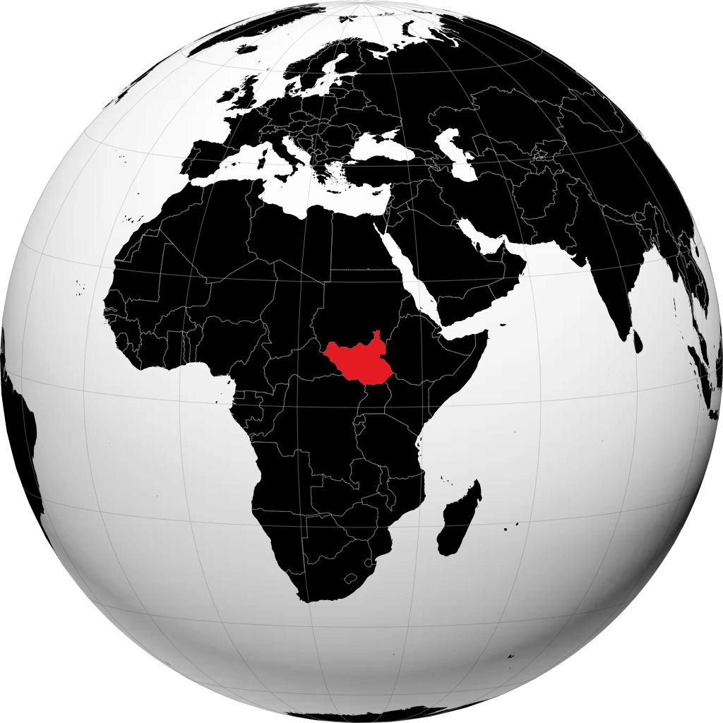 South Sudan on the globe