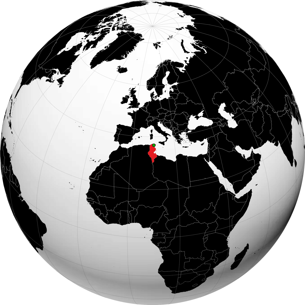 Tunisia on the globe