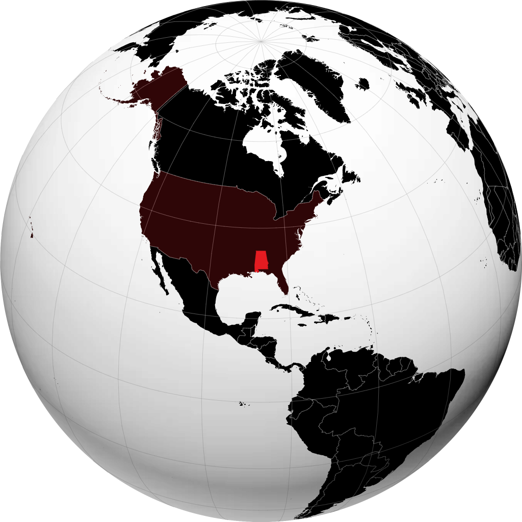 Alabama on the globe