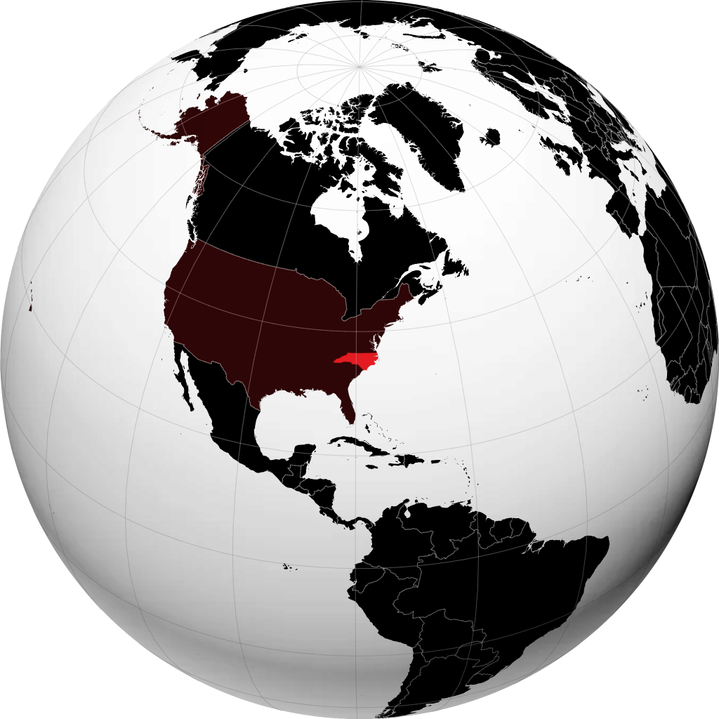 North Carolina on the globe