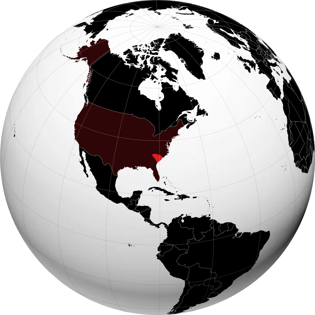 South Carolina on the globe